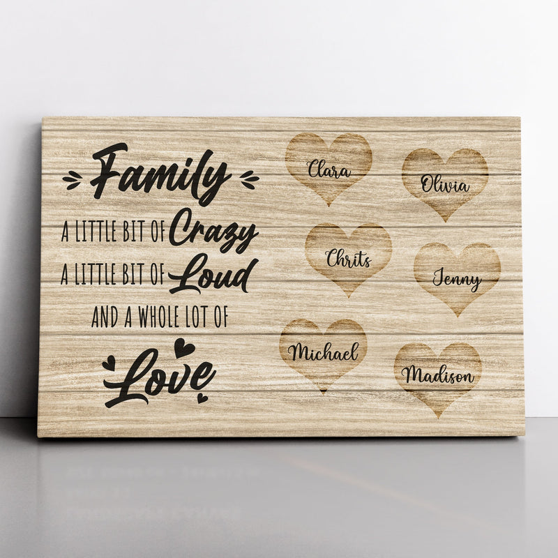 Personalized Family Name Canvas Wall Art, Custom Name Sign, Family Crazy Loud Love Wedding Gift Anniversary Gift For Him Her Mom Dad Grandma CANLA15_Canvas Heart Quote