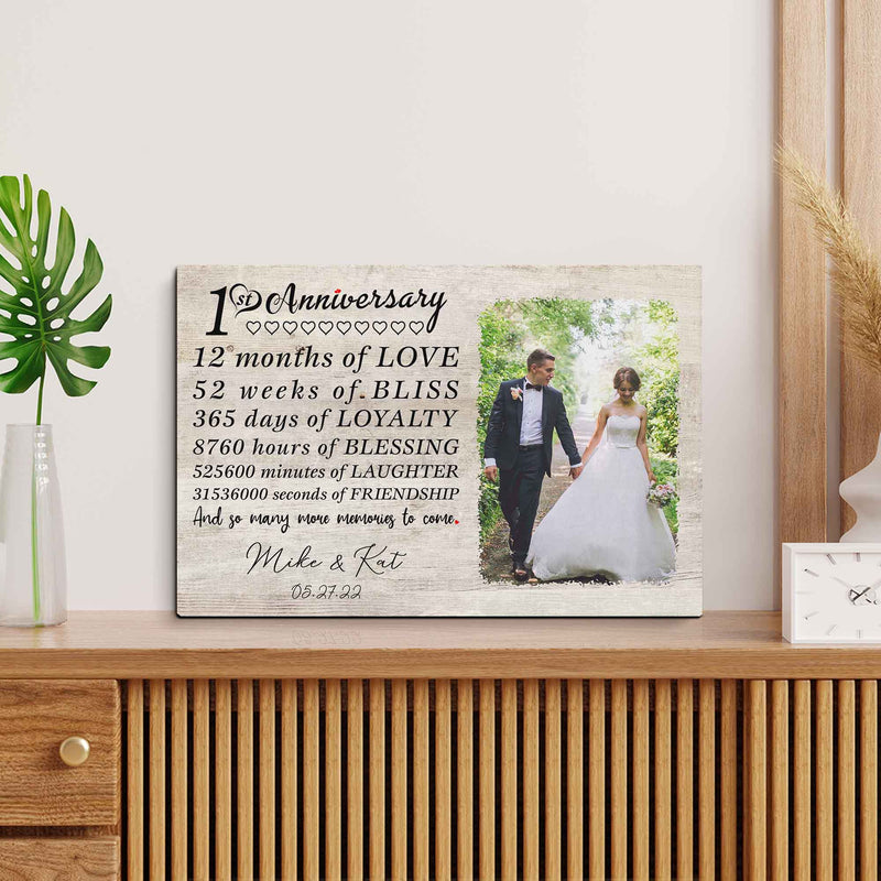 Personalized Marriage Picture Frames Our 1 Year Anniversary For Boyfriend Girlfriends Husband Wife Him Her Birthday Gifts, 1yr First Wedding One Year 1st Anniversary For Couple Canvas CANLA15_Print Anniversary Canvas