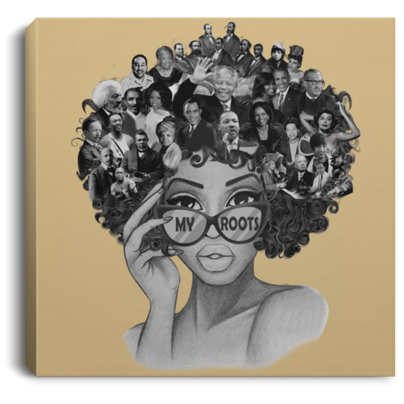 African American Canvas - African American Wall Art Canvas With My Roots Famous People In My Head Black Art Paintings - Afro Girl Wall Art Decor - Framed Canvas Wall Art African - CANSQ75 - CustomCat