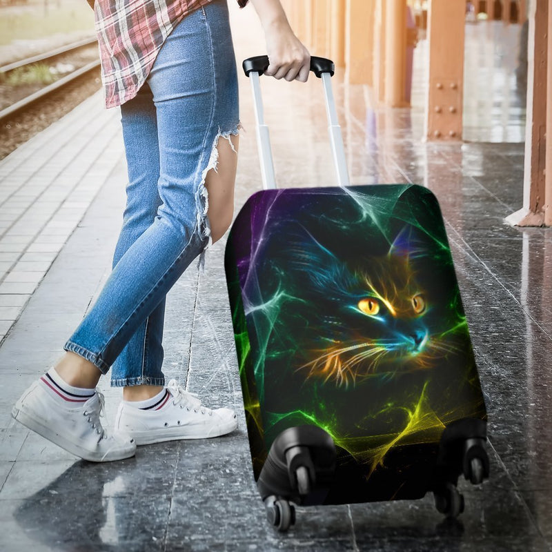 Amazing Neon Light Cat Luggage Cover interestprint