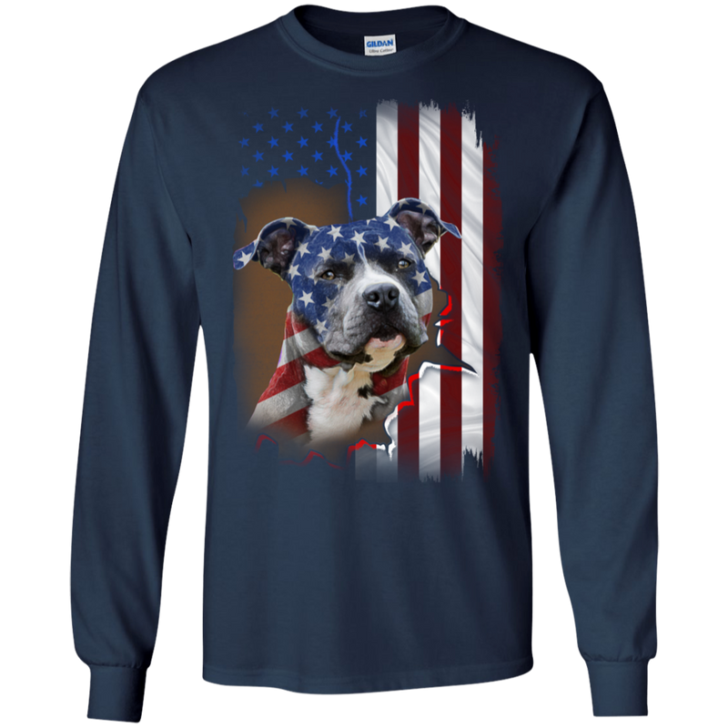 American Staffordshire Terrier American Flag Dogs T-shirt CustomCat