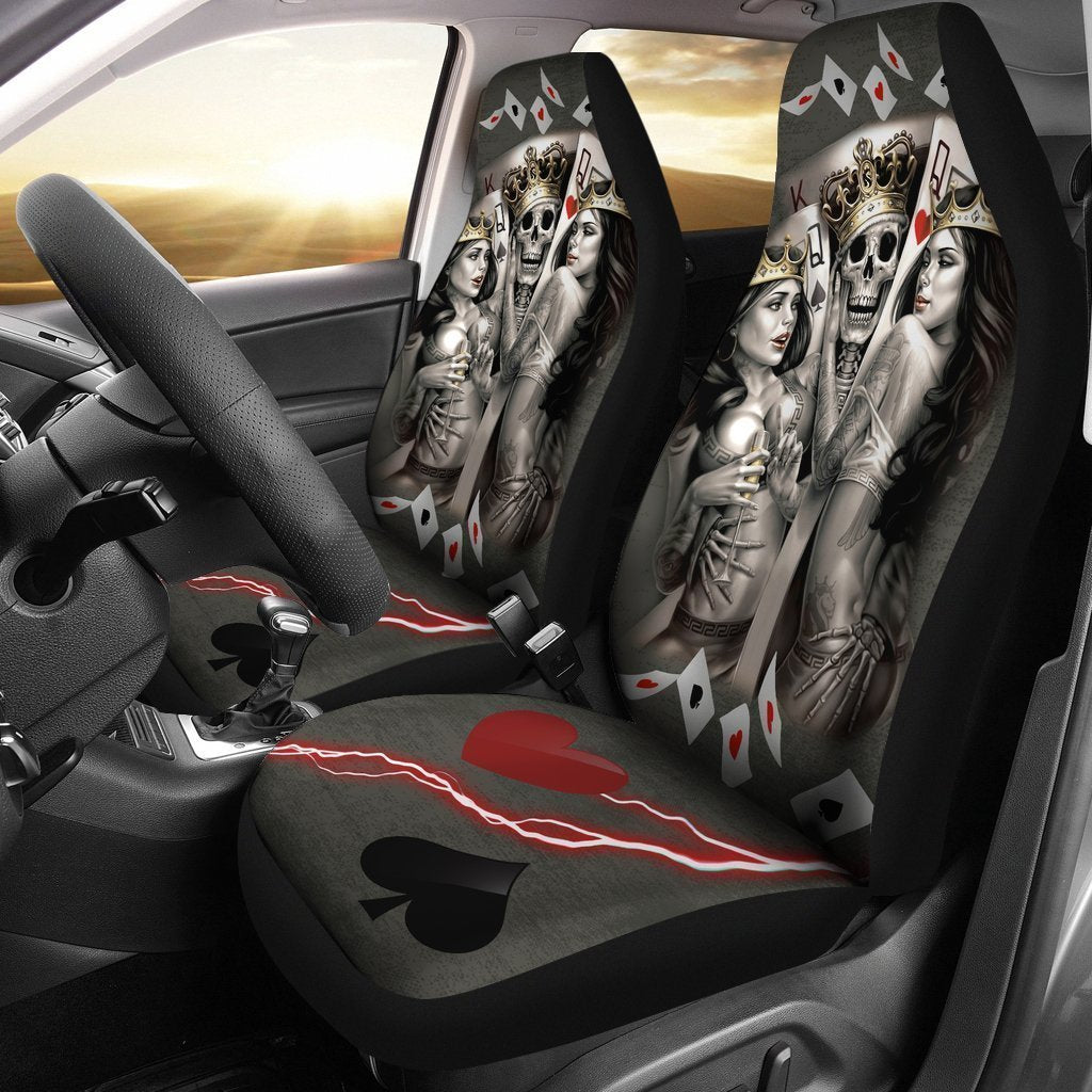 Antique Skull King And Queen Playing Card Amazing Car Seat Covers S