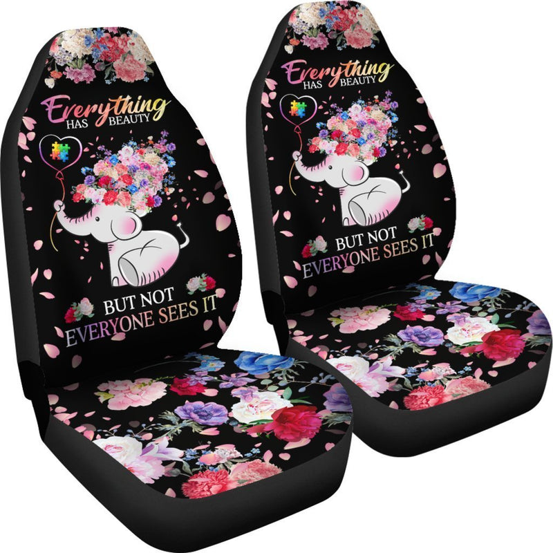 Beautiful Autism Baby Elephant With Flower Car Seat Covers (Set Of 2) interestprint
