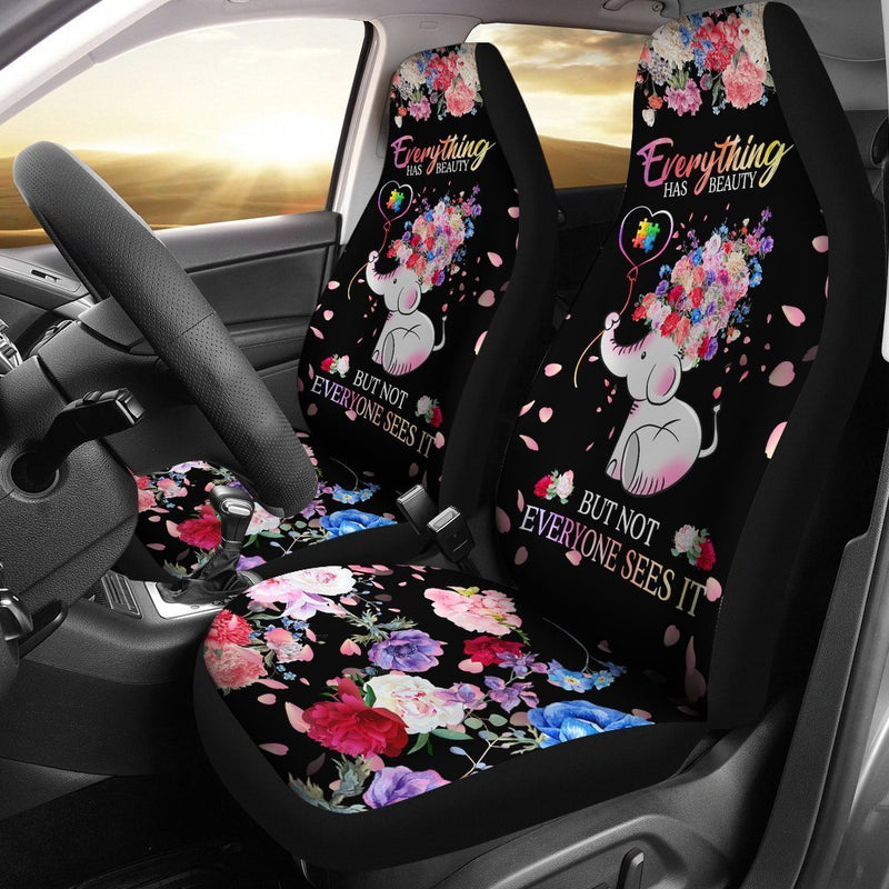 Beautiful Autism Baby Elephant With Flower Car Seat Covers (Set Of 2) interestprint