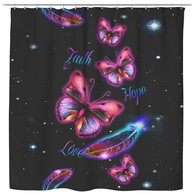 Butterfly Shower Curtains Faith Hope Love Butterfly In Dark For Bathroom Decor
