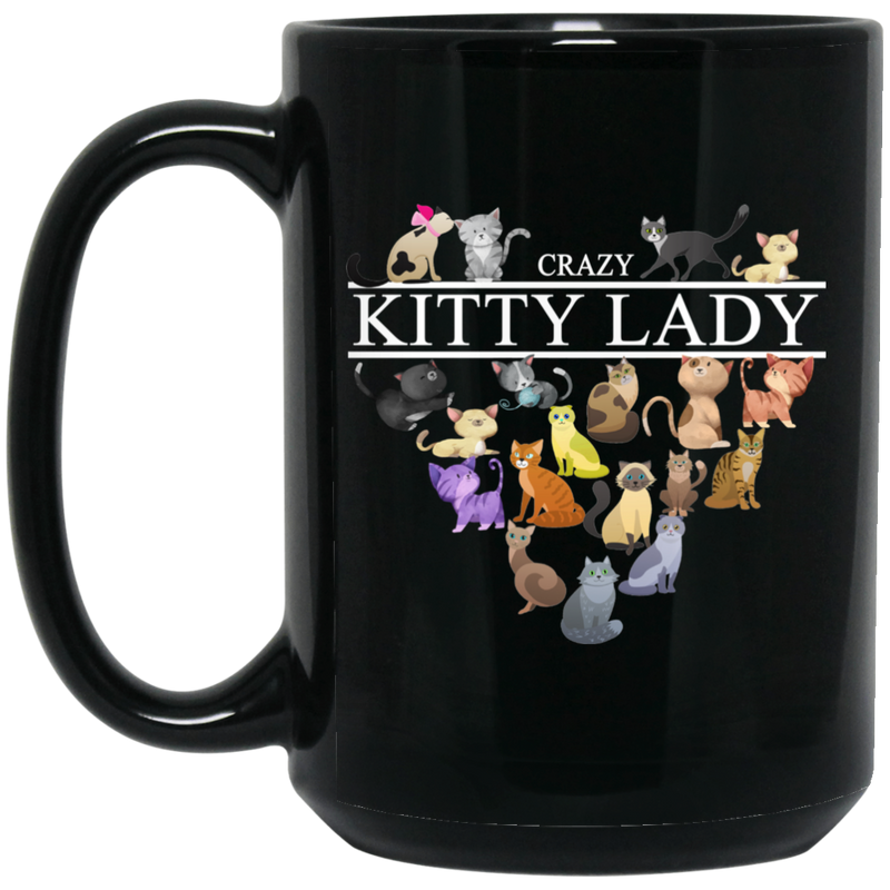 Cat Coffee Mug Crazy Kitty Lady Heart 11oz - 15oz Black Mug CustomCat