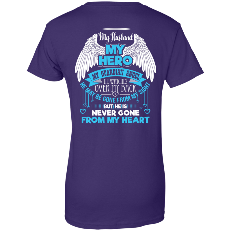 CustomCat Ladies Custom 100% Cotton T-Shirt / Purple / X-Small My Husband - My Hero - My Guardian Angel Tshirt
