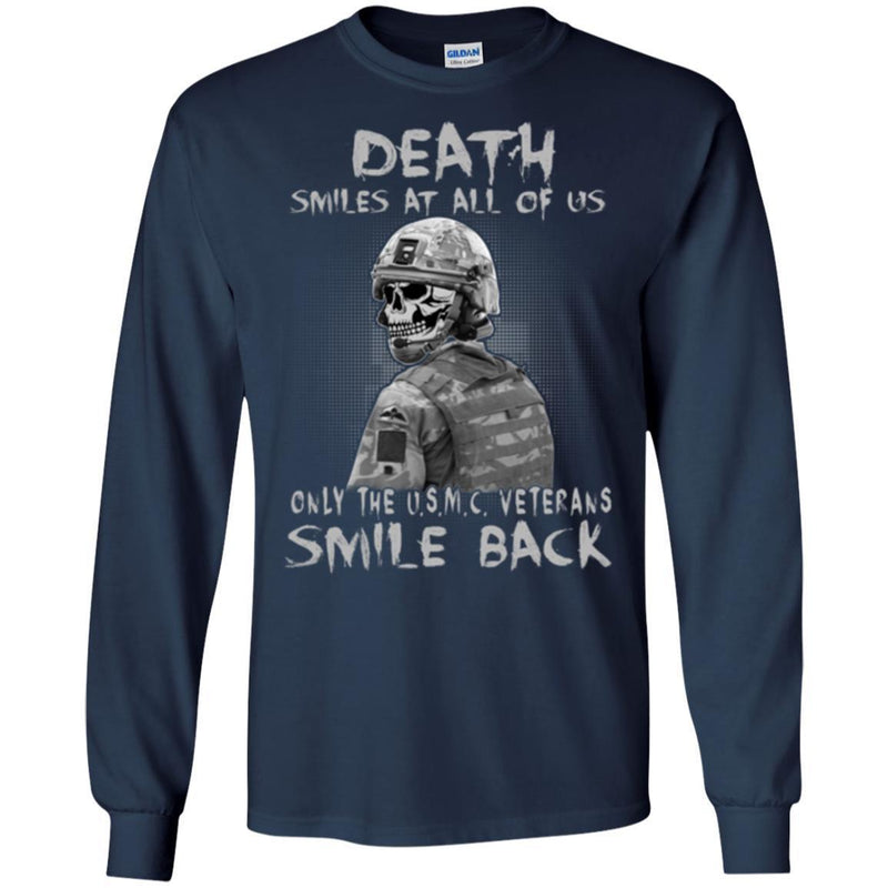 DEATH SMILES AT ALL OF US ONLY THE USMC VETERAN SMILE BACK T SHIRT VETERANS' DAY TEES CustomCat