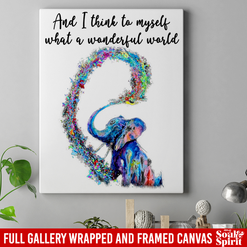 Elephant Canvas - And I Think To Myself What A Wonderful World Elephant Canvas Wall Art Decor Elephants - CANPO75 - CustomCat