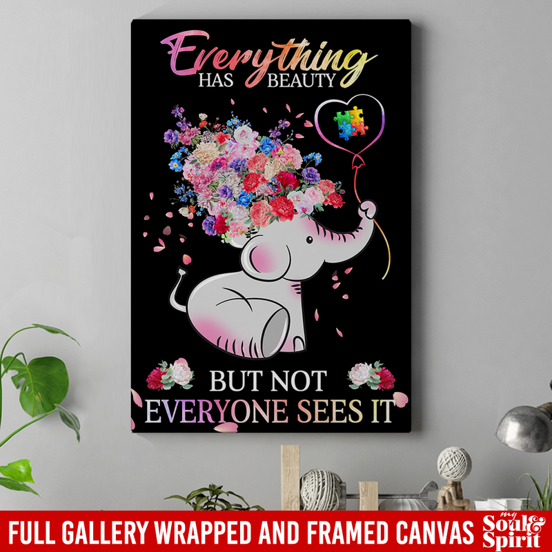 Elephant Canvas - Beautiful Autism Baby Elephant With Flower Canvas Wall Art Decor Elephants - CANPO75 - CustomCat
