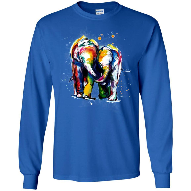 Elephant T-Shirt Colorful Elephant Walking Baby Elephant Lean On Me Elephant Calf Tee Shirt CustomCat