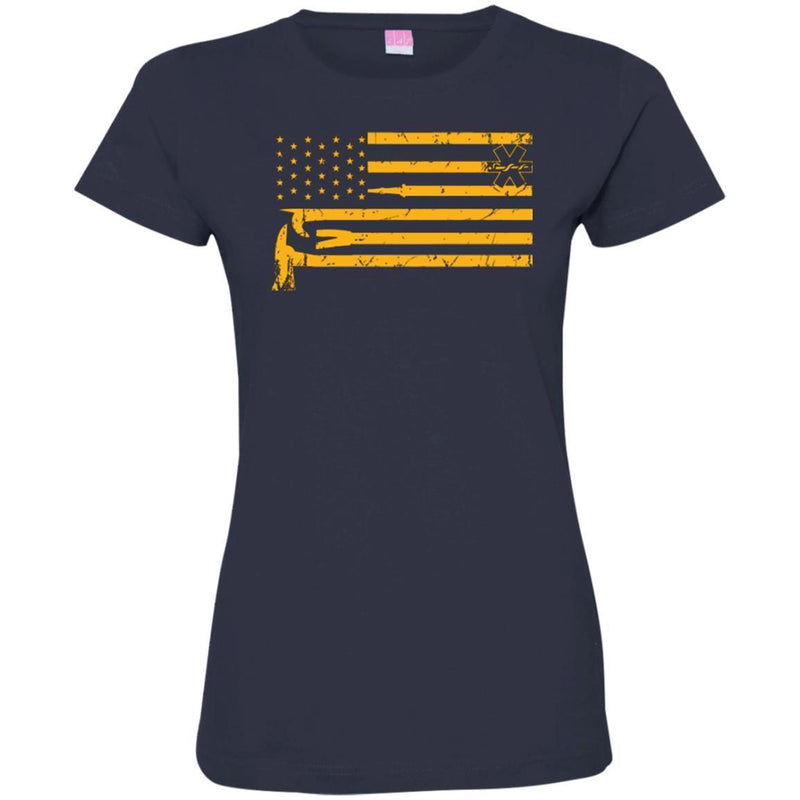 Firefighter T-Shirt Distressed Firefighter And Nurse American Flag USA Tee Shirt CustomCat