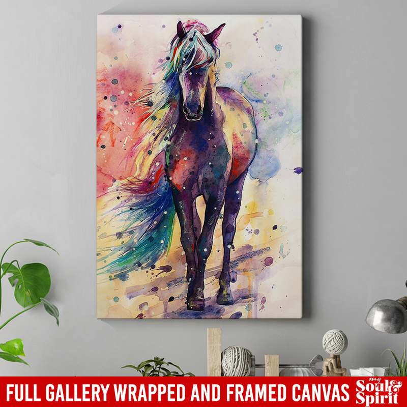 Horse Canvas Wall Art Decor - Fascinated Watercolor Horse Horses - CANPO75 - CustomCat