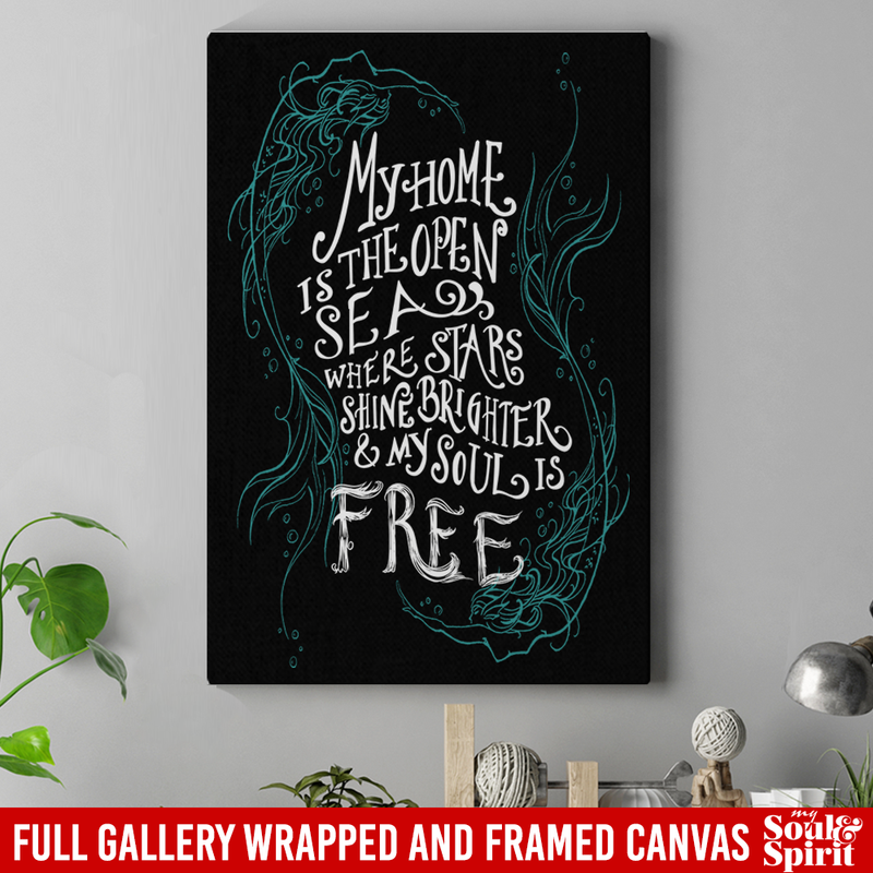 Mermaid Canvas Wall Art - My Home Is The Open Sea Stars Shine Brighter Mermaid