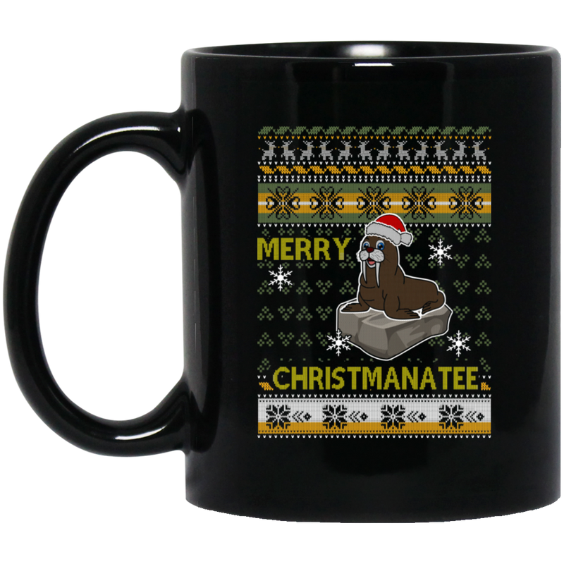 Mermaid Coffee Mug Merry Christmas Manatee 11oz - 15oz Black Mug