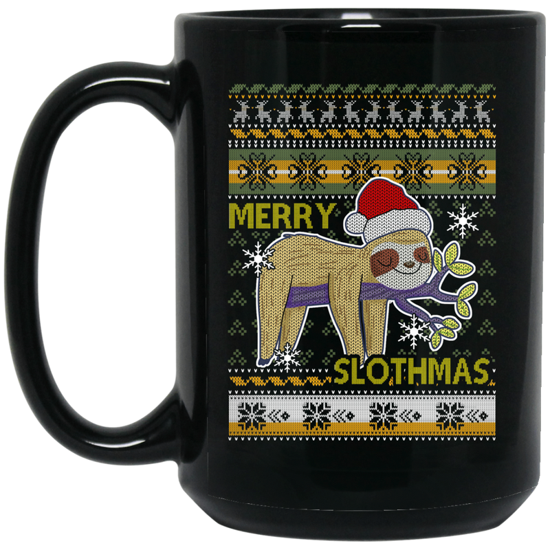 Mermaid Coffee Mug Slothmas Merry Christmas Sloth 11oz - 15oz Black Mug