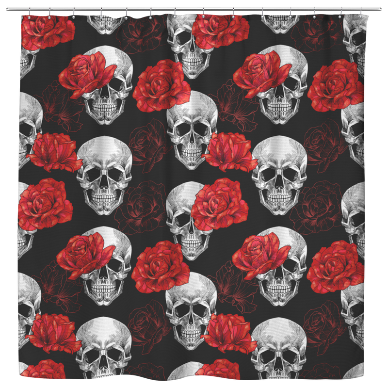 Skull Shower Curtains Fascinated Skull Hide Under Red Rose For Bathroom Decor