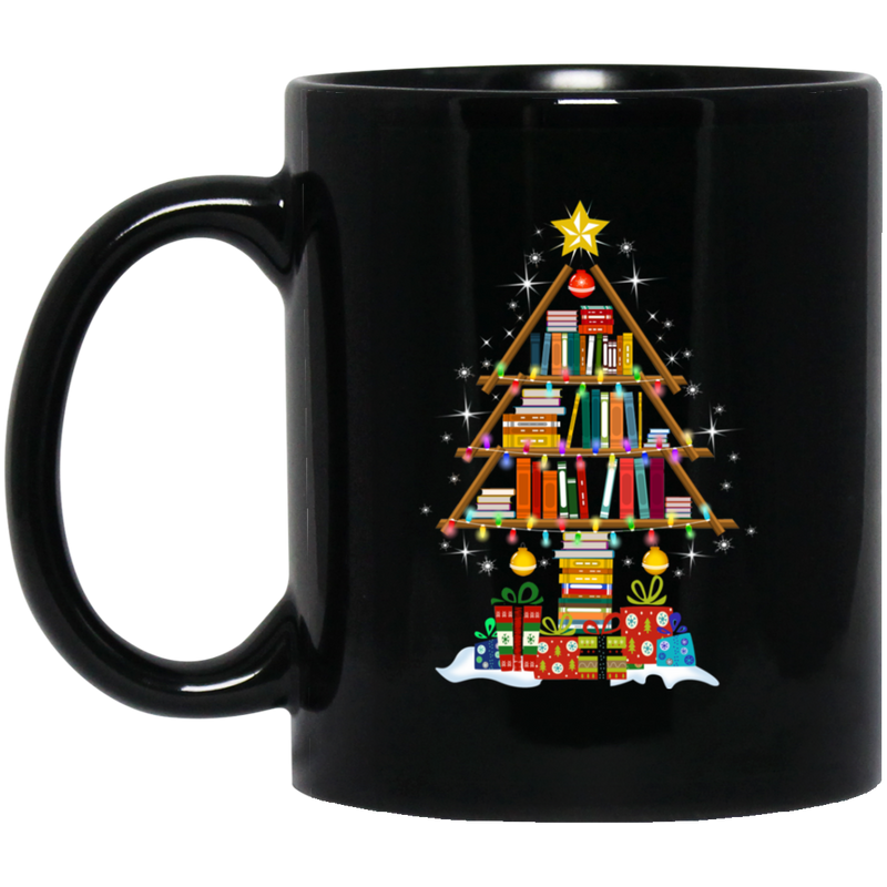Teacher Coffee Mug Reader Teacher Merry Christmas Tree Book Funny Gift Book Lovers 11oz - 15oz Black Mug