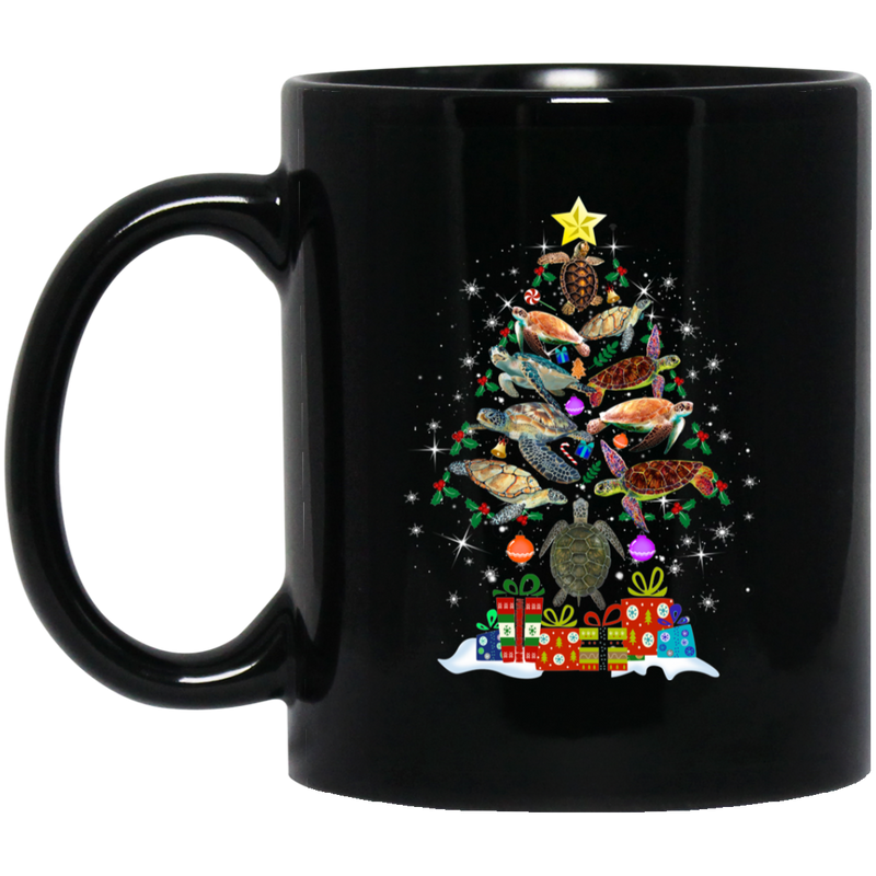 Turtle Coffee Mug Turtle Merry Christmas Tree 11oz - 15oz Black Mug CustomCat