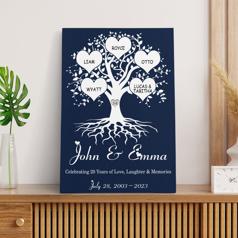 20th Anniversary Gift, Personalized Gifts Family Name Sign Canvas Wall Art Custom Family Tree Gift, Last Name Sign Wedding Anniversary Gifts CANPO15_Heart Name Canvas