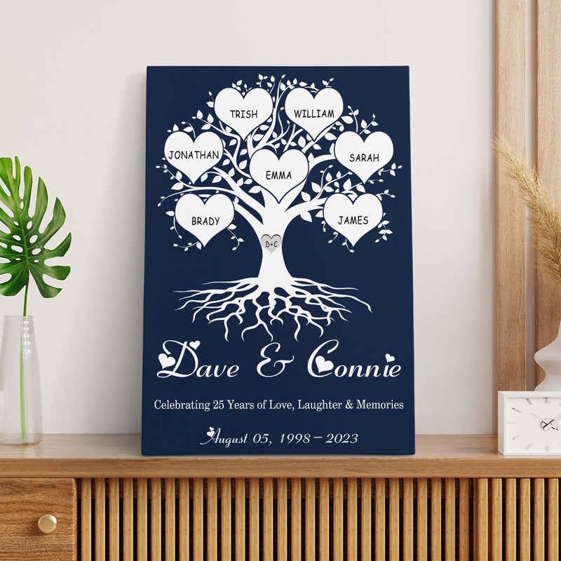 25th Anniversary Gift, Personalized Gifts Family Name Sign Canvas Wall Art Custom Family Tree Gift, Last Name Sign Wedding Anniversary Gifts CANPO15_Heart Name Canvas