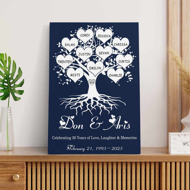 30th Anniversary Gift, Personalized Gifts Family Name Sign Canvas Wall Art Custom Family Tree Gift, Last Name Sign Wedding Anniversary Gifts CANPO15_Heart Name Canvas