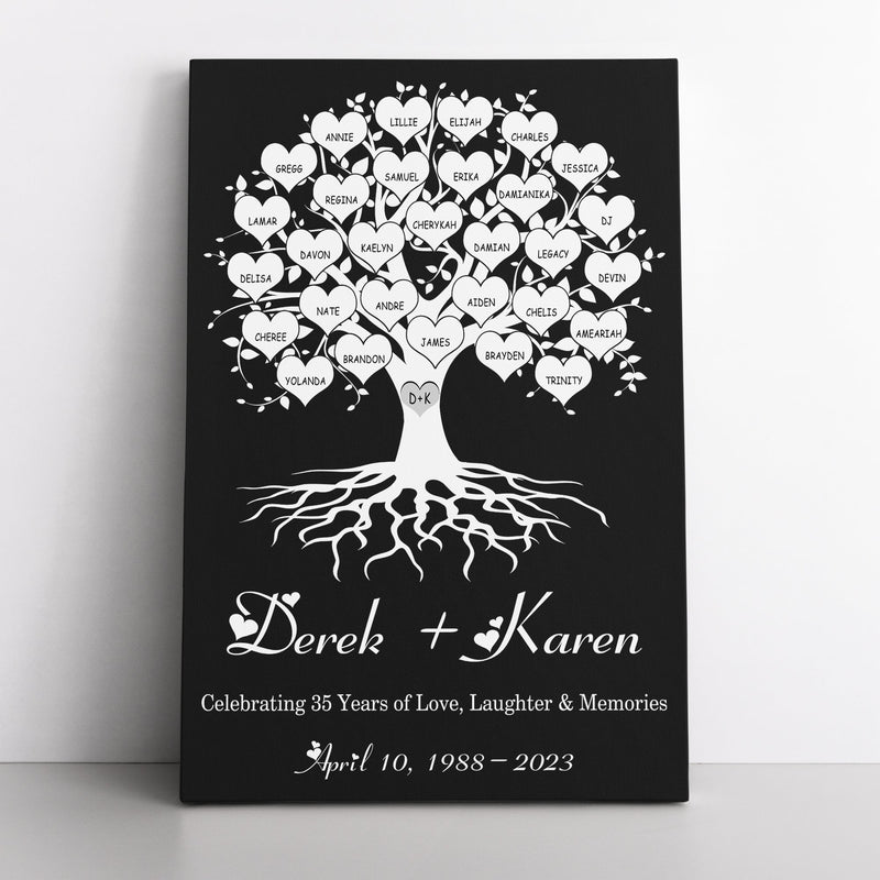 35th Anniversary Gift, Personalized Gifts Family Name Sign Canvas Wall Art Custom Family Tree Gift, Last Name Sign Wedding Anniversary Gifts CANPO15_Heart Name Canvas