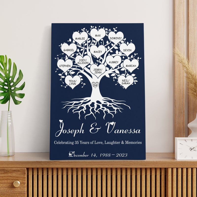 35th Anniversary Gift, Personalized Gifts Family Name Sign Canvas Wall Art Custom Family Tree Gift, Last Name Sign Wedding Anniversary Gifts CANPO15_Heart Name Canvas