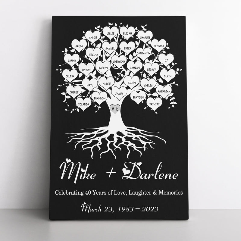 40th Anniversary Gift, Personalized Gifts Family Name Sign Canvas Wall Art Custom Family Tree Gift, Last Name Sign Wedding Anniversary Gifts CANPO15_Heart Name Canvas