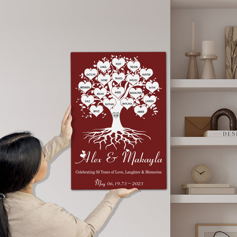50th Anniversary Gift, Personalized Gifts Family Name Sign Canvas Wall Art Custom Family Tree Gift, Last Name Sign Wedding Anniversary Gifts CANPO15_Heart Name Canvas