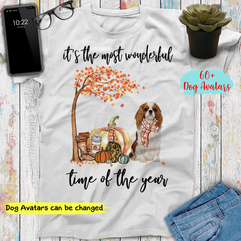 Custom Dog Painting Art Prints It's The Most Wonderful Time Of The Year Shirt Pet Dogs Personalized Dog Lover Gift, Autumn Shirt, Fall Shirt SHIRTS_Autumn Dog Girl