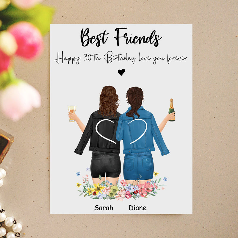 Personalized 18th 21st 25th 30th 40th Best Friend Birthday Gifts For Women Bestie Frame, Gifts For Best Friend Bff Bday Gifts Long Distance Friendship Gifts Picture Frame Bestie Gifts ATPT_Best Friend Art Print