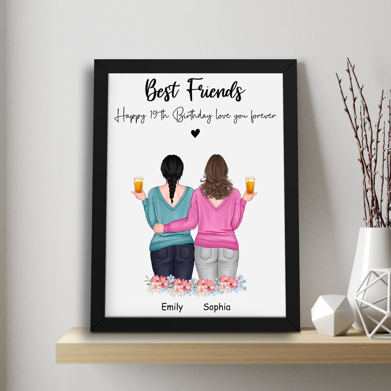 Personalized 18th 21st 25th 30th 40th Best Friend Birthday Gifts For Women Bestie Frame, Gifts For Best Friend Bff Bday Gifts Long Distance Friendship Gifts Picture Frame Bestie Gifts ATPT_Best Friend Art Print