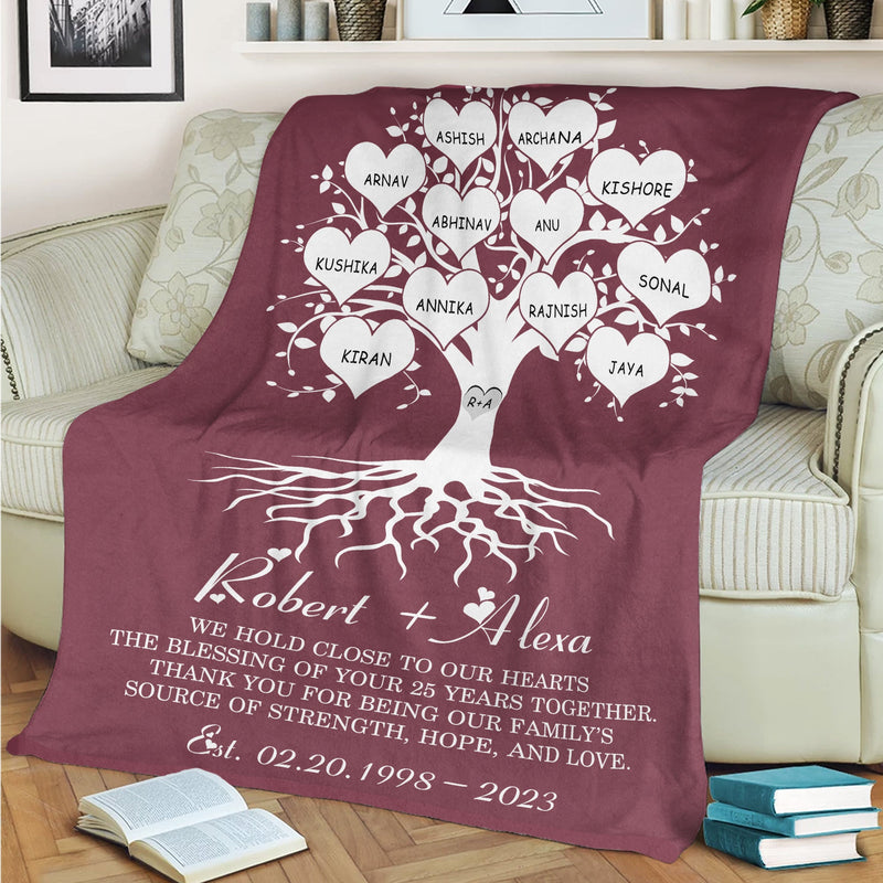 Personalized 1st - 60th Marriage Family Throw Blanket For Living Room, Custom 1 2 3 25 30 40 50 60 Year Wedding Anniversary Gifts For Mom Dad Grandma Grandpa, Last Name Signs For Home FLBL_Heart Name Blanket