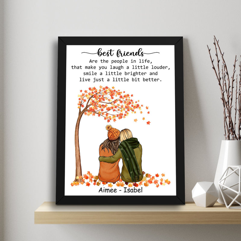 Personalized Best Friend Picture Frame, Fall Autumn Art Bestie Frame Gifts For Best Friend Frames With Quotes, Bff Best Friend Birthday Gifts For Women, Long Distance Friendship Gifts ATPT_Best Friend Art Print