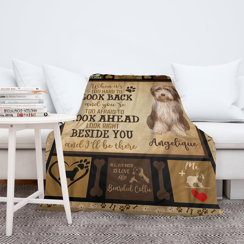 Personalized Dog Blankets With Name, Bearded Collie Breed, Customized Dog Blanket For Large Dogs Washable, Personalized Pet Blanket Gift For Dog Lover Dog Mom Dog Dad Gifts Home Decor FLBL_Pet Blanket