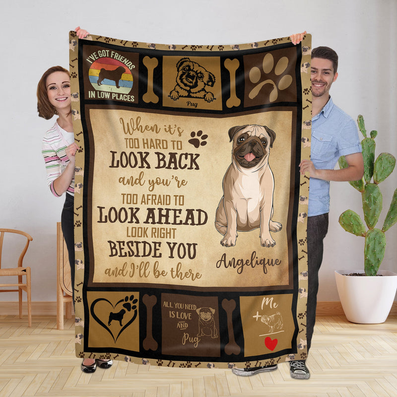 Personalized Dog Blankets With Name, Pug Breed, Customized Dog Blanket For Large Dogs Washable, Personalized Pet Blanket Housewarming Gift For Dog Lover Dog Mom Dog Dad Home Decor FLBL_Pet Blanket