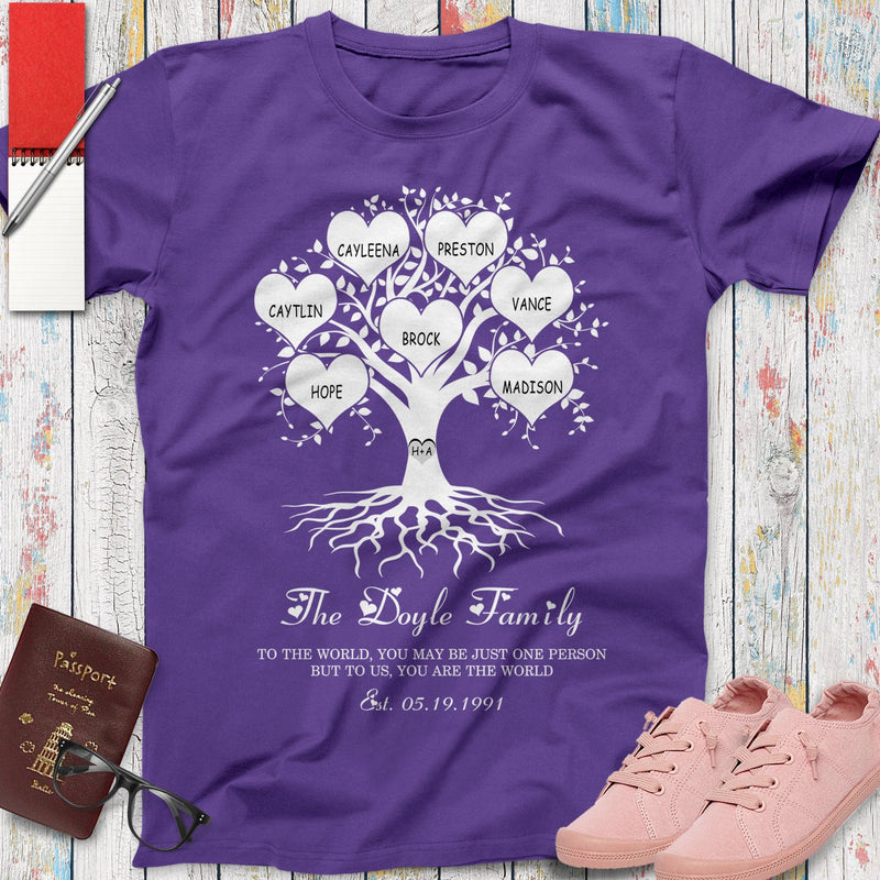 Personalized Family Heart Tree With Custom Children Grandchildren Names Gift For Parents Grandparents Anniversary From Grandkids Kids Shirt SHIRTS_Heart Name Tree