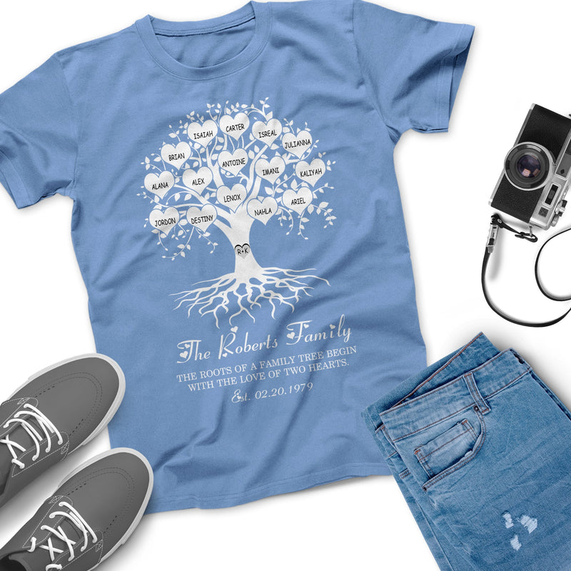 Personalized Family Heart Tree With Custom Children Grandchildren Names Gift For Parents Grandparents Anniversary Gift Shirt, Birthday Shirt SHIRTS_Heart Name Tree