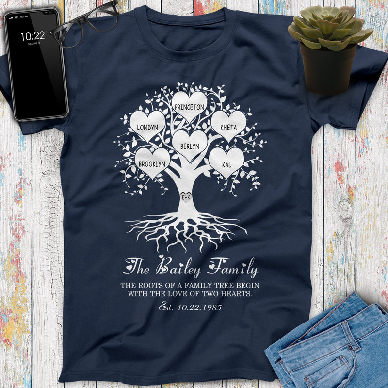 Personalized Family Heart Tree With Custom Children Grandchildren Names Gift For Parents Grandparents Anniversary Gift Shirt, Birthday Shirt SHIRTS_Heart Name Tree