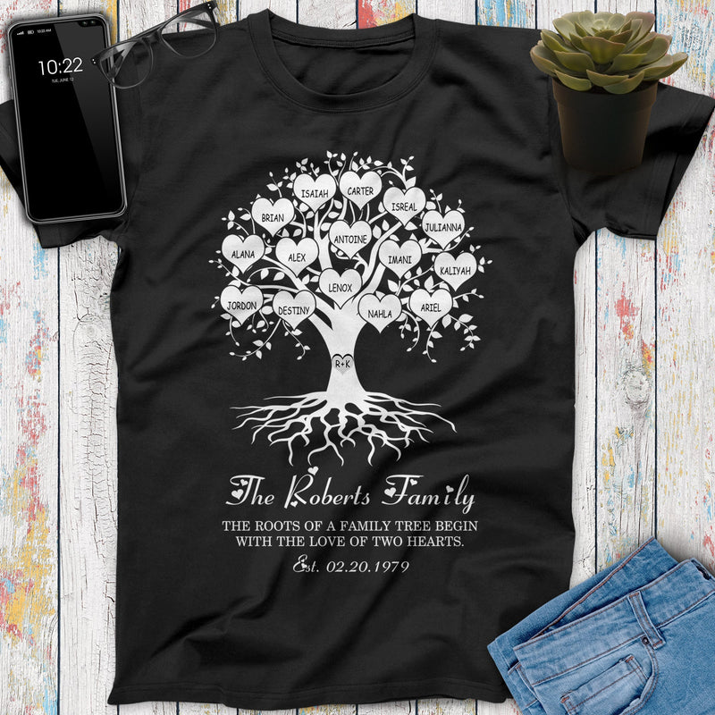 Personalized Family Heart Tree With Custom Children Grandchildren Names Gift For Parents Grandparents Anniversary Gift Shirt, Birthday Shirt SHIRTS_Heart Name Tree