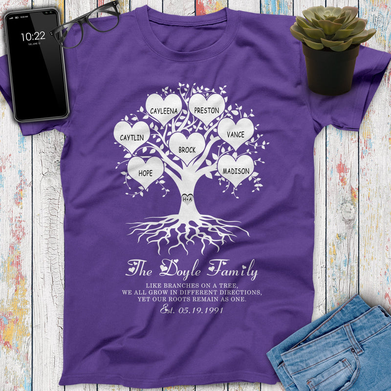 Personalized Family Heart Tree With Custom Children Grandchildren Names Gift For Parents Grandparents Anniversary Gift Shirt, Birthday Shirt SHIRTS_Heart Name Tree
