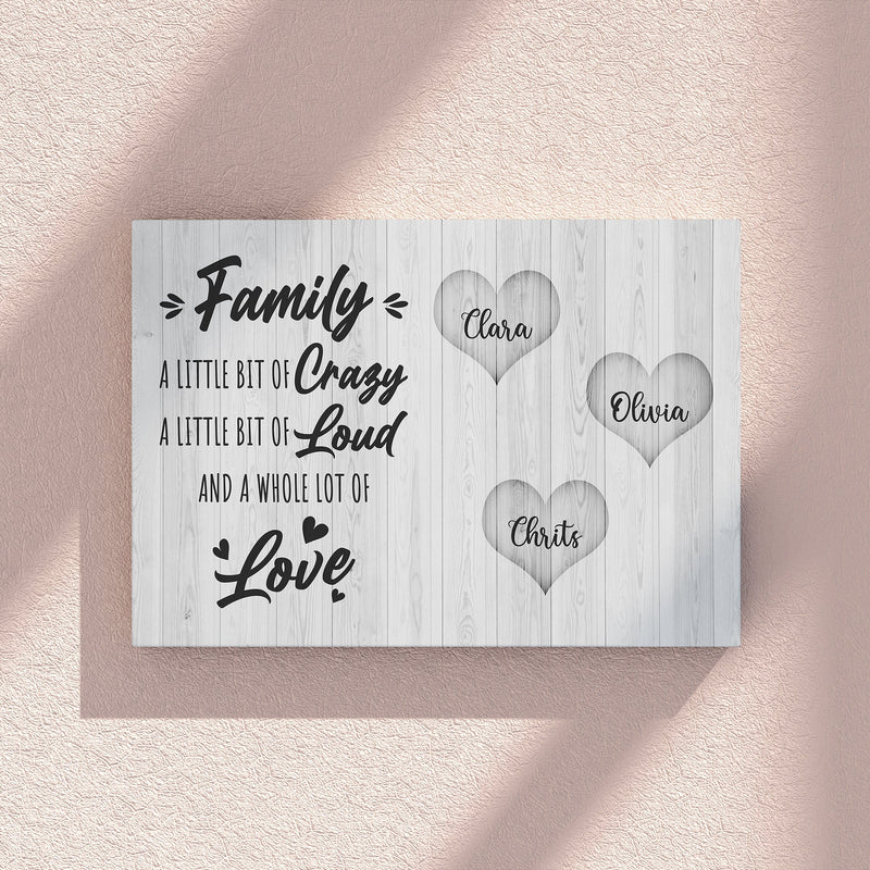 Personalized Family Name Canvas Wall Art, Custom Name Sign, Family Crazy Loud Love Wedding Gift Anniversary Gift For Him Her Mom Dad Grandma CANLA15_Canvas Heart Quote