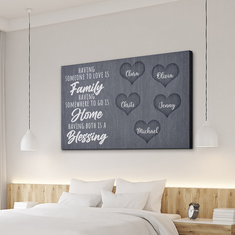 Personalized Family Name Canvas Wall Art, Custom Name Sign, Family Home Blessing, Wedding Gift, Anniversary Gift For Him Her Mom Dad Grandma CANLA15_Canvas Heart Quote