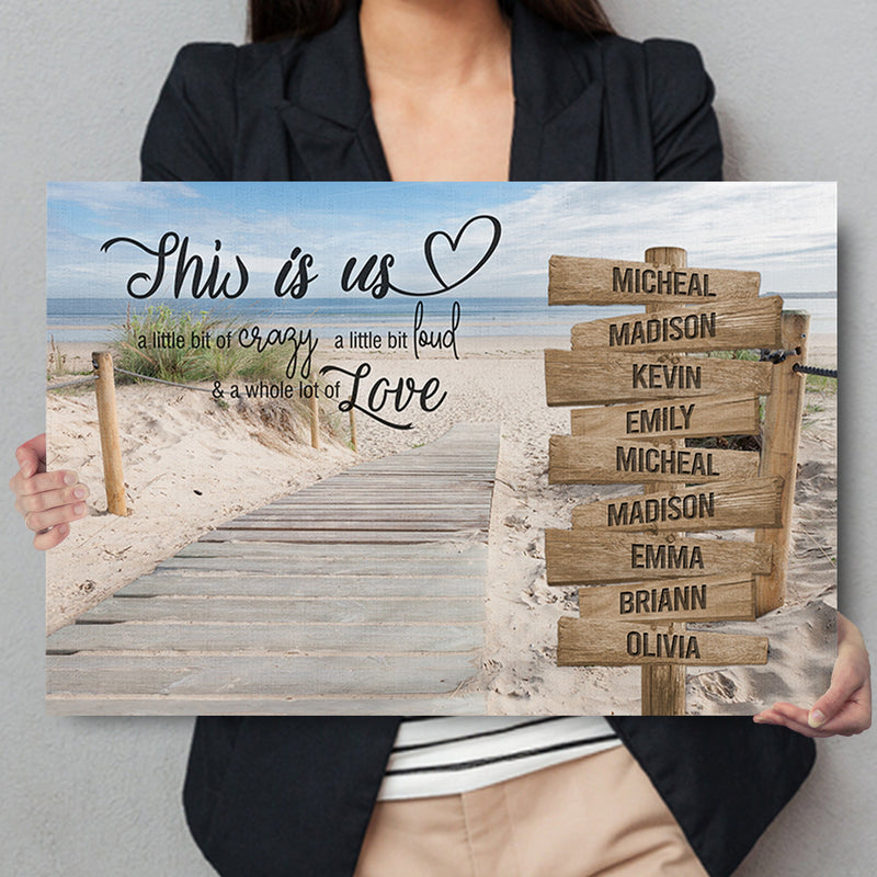 Personalized Family Name Sign Beach Canvas Wall Art, Family Home Blessing, Custom Street Sign, Wedding Anniversary Gift For Him Her Mom Dad CANLA15_Multi Name Canvas