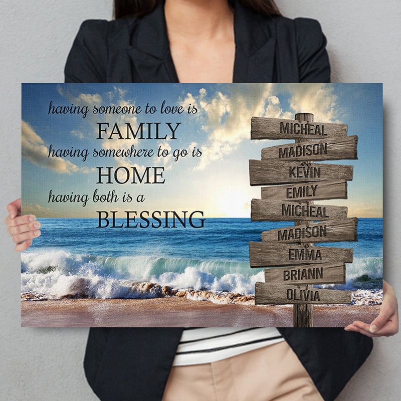 Personalized Family Name Sign Beach Canvas Wall Art, Family Home Blessing, Custom Street Sign, Wedding Anniversary Gift For Him Her Mom Dad CANLA15_Multi Name Canvas