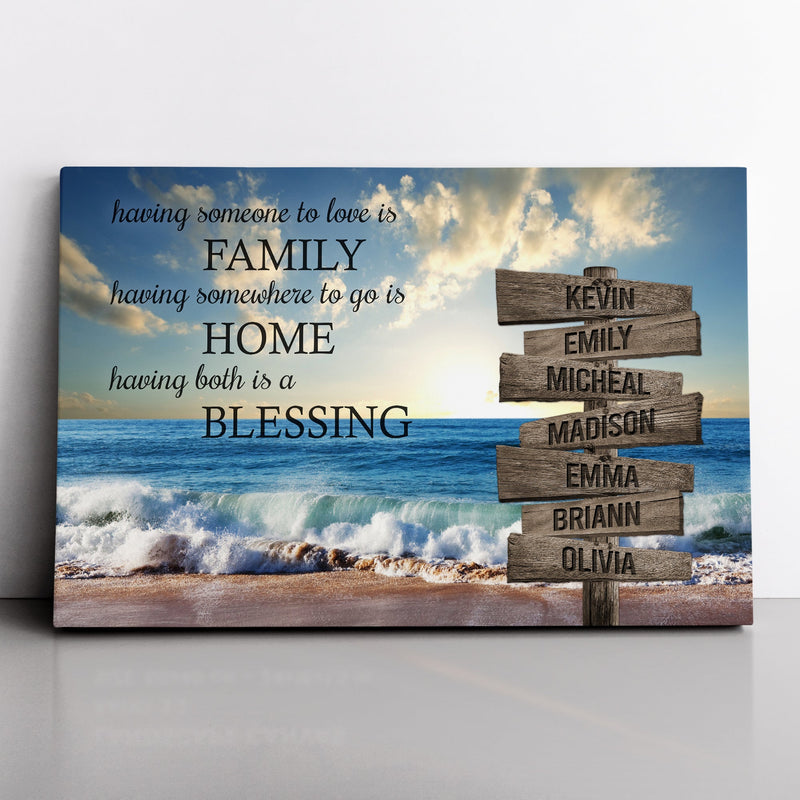 Personalized Family Name Sign Beach Canvas Wall Art, Family Home Blessing, Custom Street Sign, Wedding Anniversary Gift For Him Her Mom Dad CANLA15_Multi Name Canvas