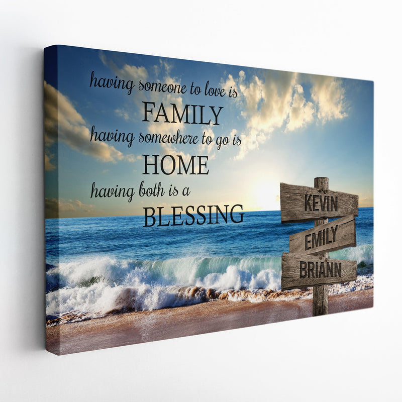 Personalized Family Name Sign Beach Canvas Wall Art, Family Home Blessing, Custom Street Sign, Wedding Anniversary Gift For Him Her Mom Dad CANLA15_Multi Name Canvas