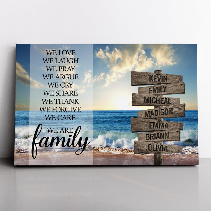 Personalized Family Name Sign Beach Canvas Wall Art, Love Never End, Custom Street Sign, Wedding Gift, Anniversary Gift For Him Her Mom Dad CANLA15_Multi Name Canvas