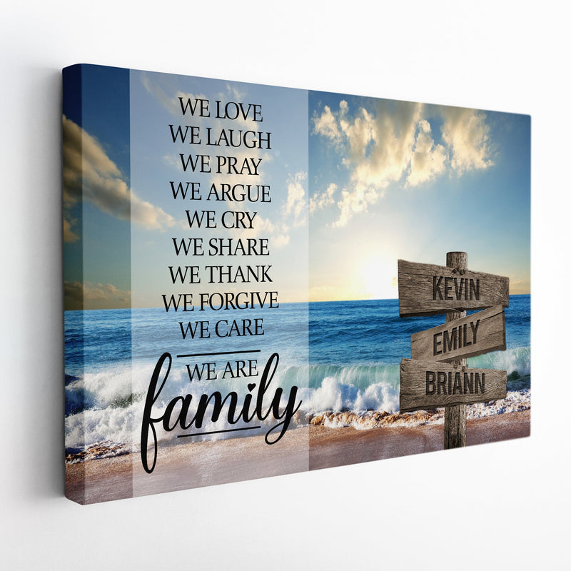 Personalized Family Name Sign Beach Canvas Wall Art, Love Never End, Custom Street Sign, Wedding Gift, Anniversary Gift For Him Her Mom Dad CANLA15_Multi Name Canvas